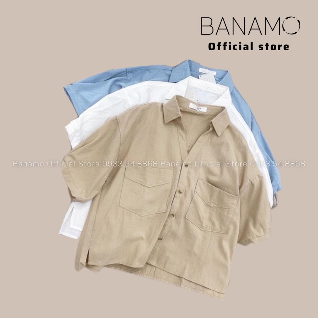 Áo sơ mi cổ V 3 màu hàng thiết kế thời trang Banamo fashion sơ mi cổ v 3 màu 3934