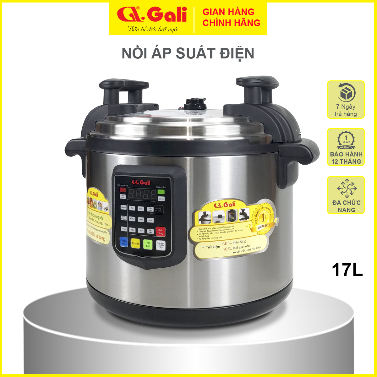 Nồi áp suất Gali GL-1626, dung tích 17lít, Sử dụng hoàn hảo cho các nhà hàng, quán ăn, trường học, hàng chính hãng 100%, bảo hành 24 tháng Gali