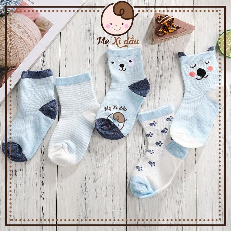 Shop mẹ xì dầu Set 5 đôi tất lưới cổ dài điều hòa chống trượt chất cotton co giãn cho bé