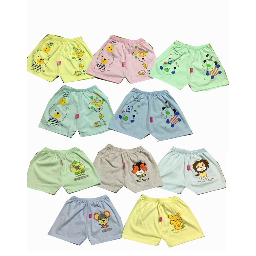 Combo 10 quần đùi cotton in hình ngộ nghĩnh cho bé