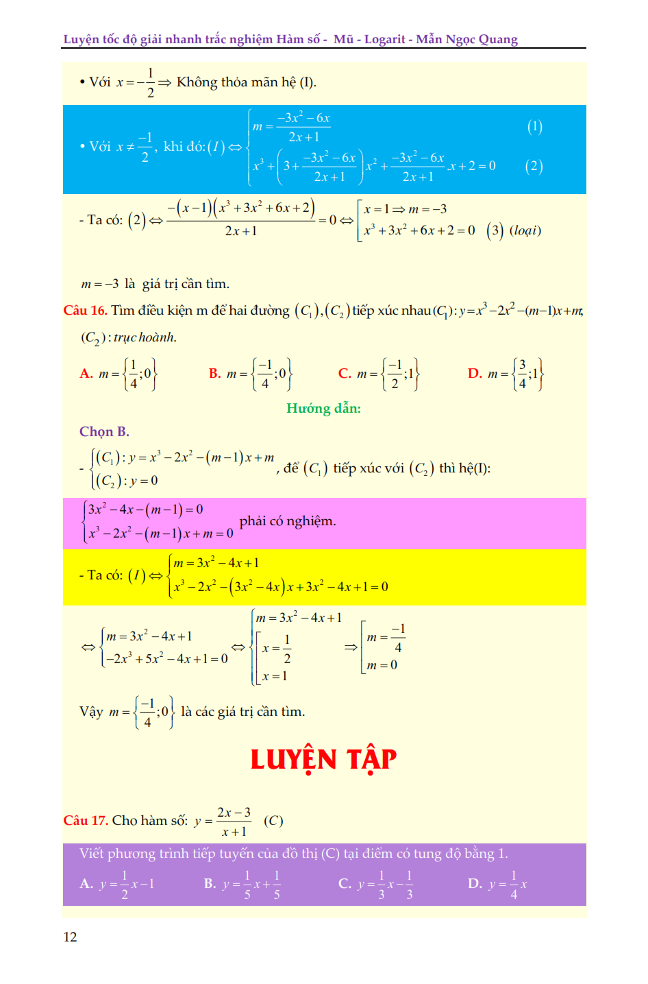 Luyện Tốc Độ Giải Nhanh Trắc Nghiệm Hàm Số - Mũ Và Logarit - KV