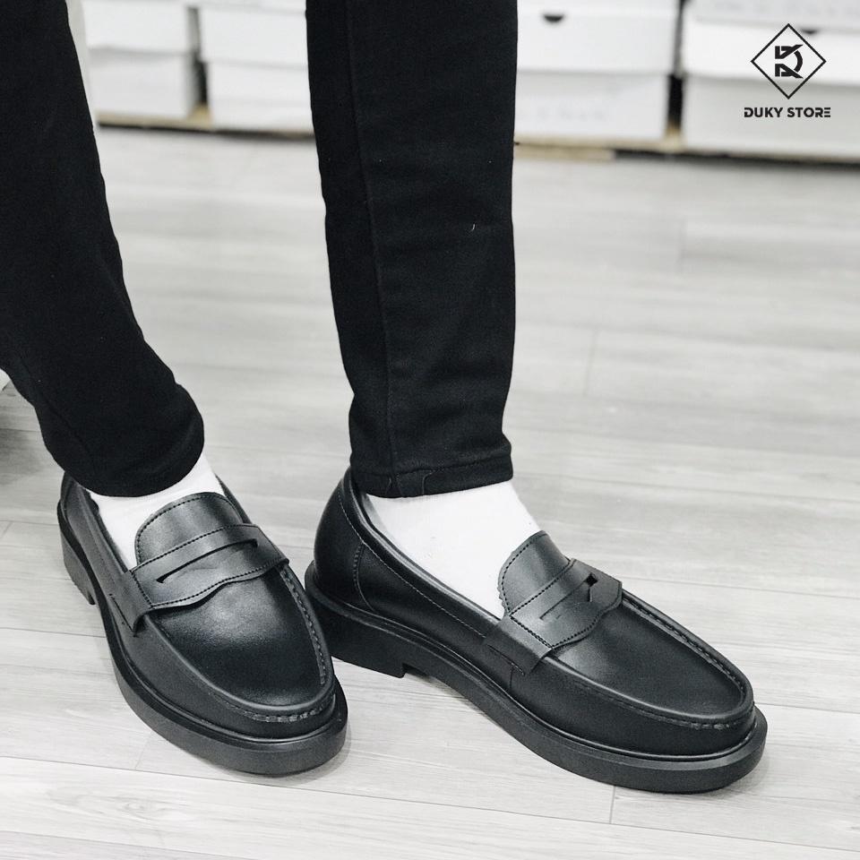 (Hàng có sẵn) Penny Loafer màu đen chất da dày dặn phong cách - Duky Store