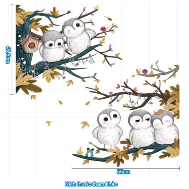 Decal trang trí tường - Gia đình Cú Mèo bên nhau hạnh phúc