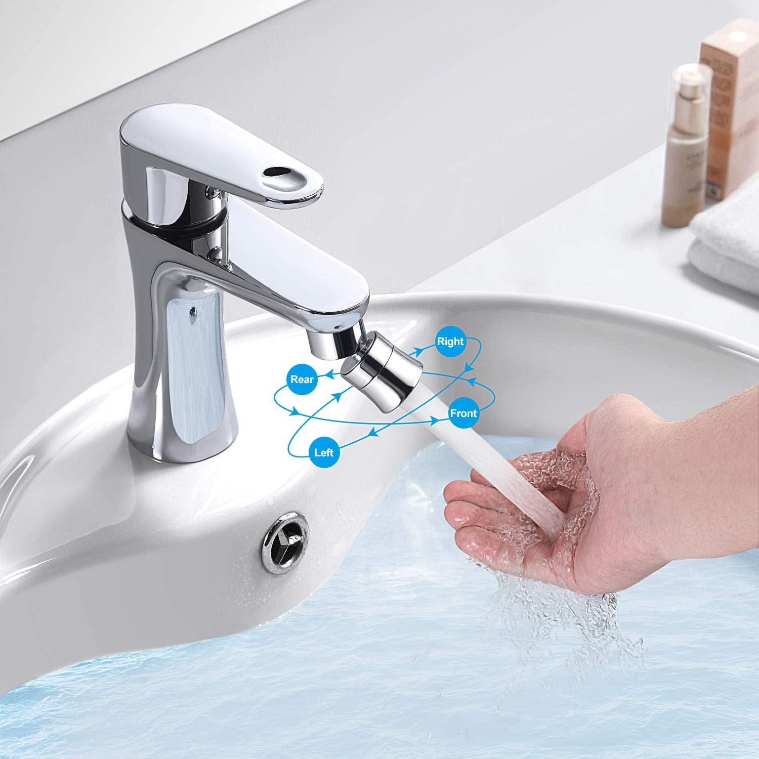 Đầu gắn vòi nước tăng áp, xoay 360 độ, hai chế độ nước, bằng đồng thau Waternymph ASQPQ034-N0020 (kèm bộ Ren chuyển đổi 6 món cho tất cả các loại vòi nước tiêu chuẩn)