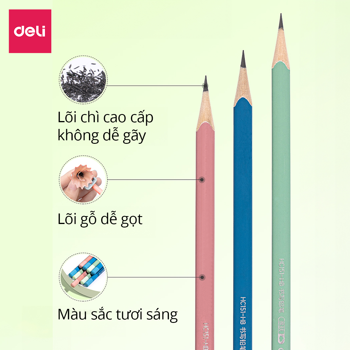 Hộp 10 Bút Chì 2B Paste Deli - Chì Đen Viết Mượt Dễ Tẩy Xóa Văn Phòng Học Sinh Tập Ghi Viết Vẽ Tranh Làm Bài Kiểm Tra