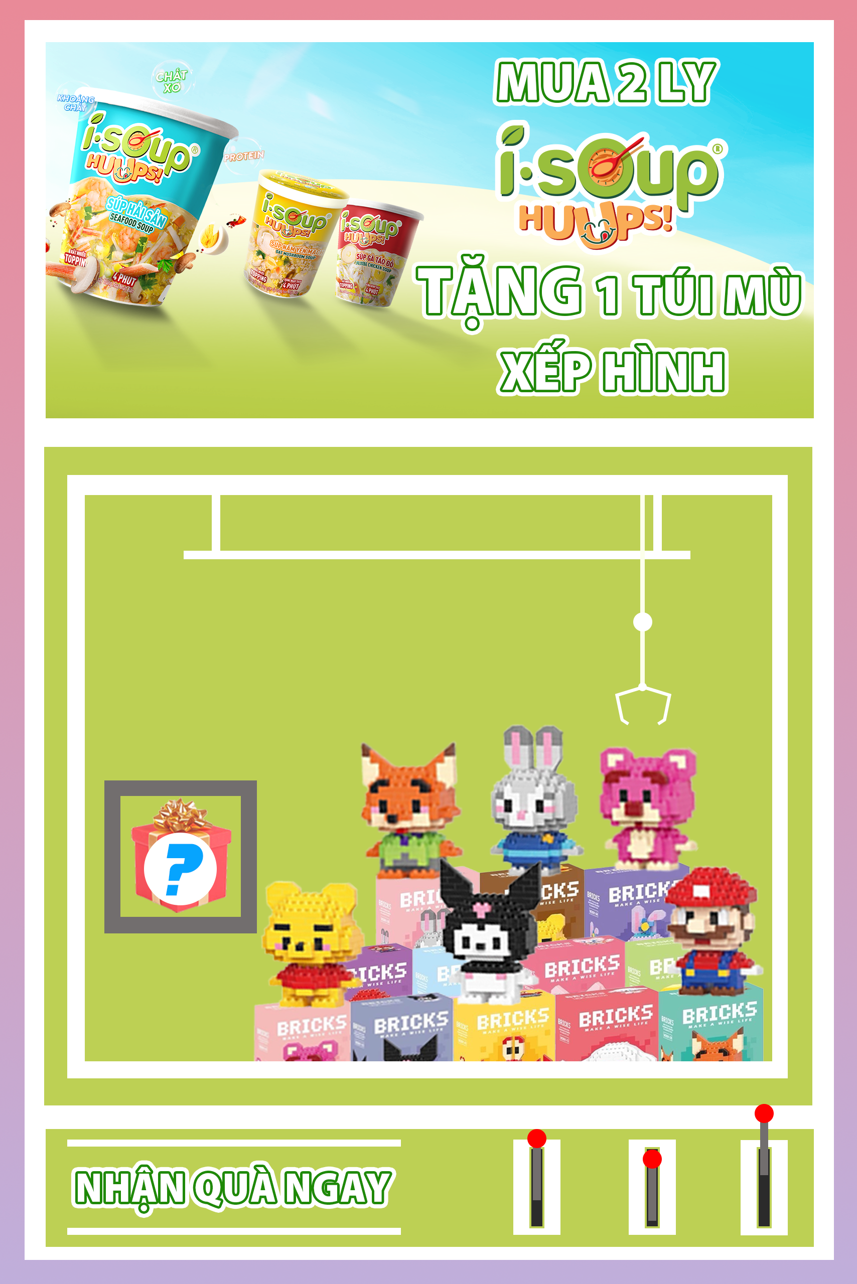 Combo 6 Ly ISOUP HUUPS Bất Kỳ Tặng 3 Túi Mù - Súp Ăn Liền Sấy Thăng Hoa