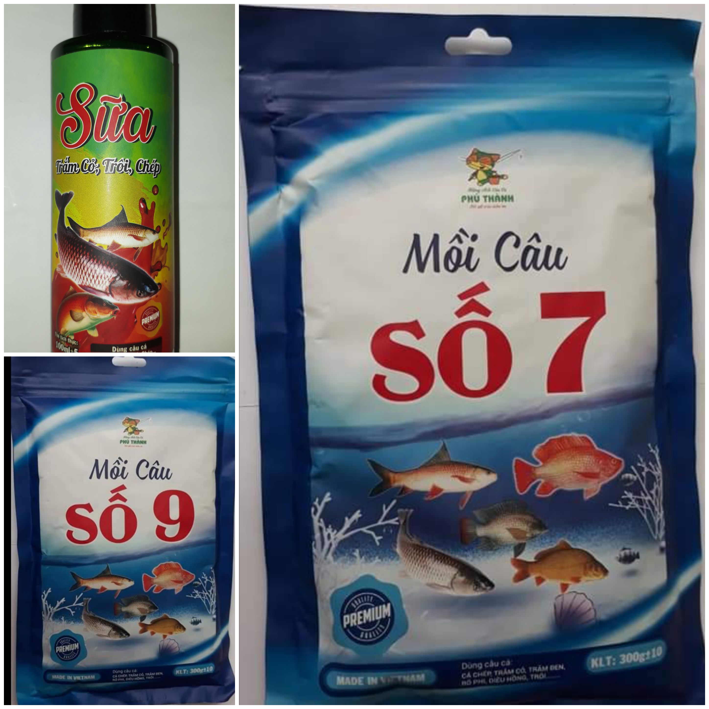 Combo gồm Mồi số 7,9 và Tinh Mùi Sữa Trắm _trôi _chép - Bộ 3 kết hợp hoàn hảo của Hãng Phú Thành