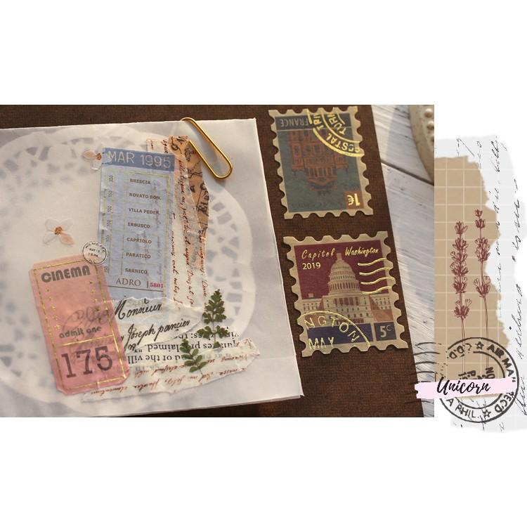 Set 40 sticker phong cách vintage - hình con tem bronzing sticker