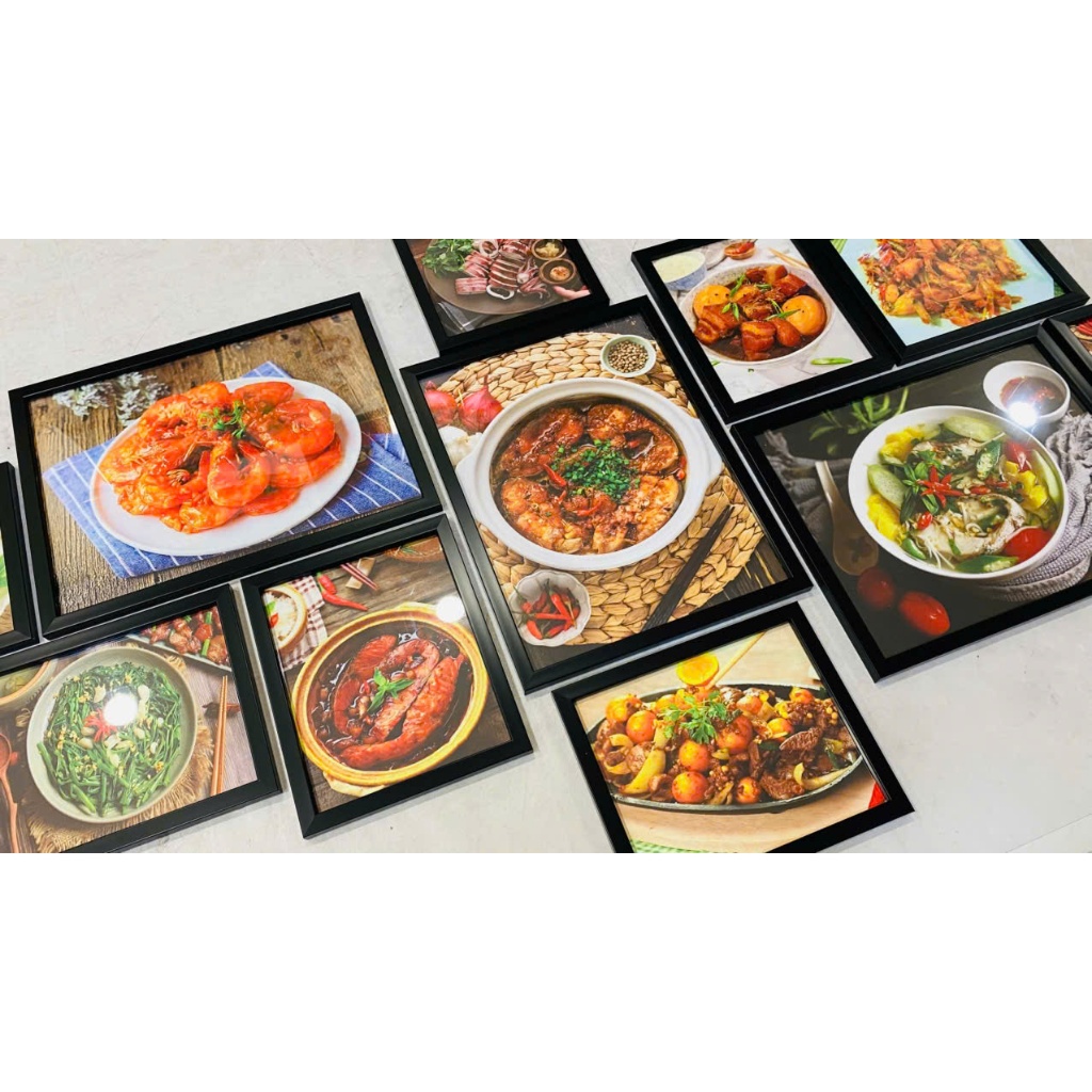 (ẢNH CHỤP THẬT) Bộ 11 khung ảnh treo tường cơm trưa văn phòng trang trí quán ăn,nhà hàng