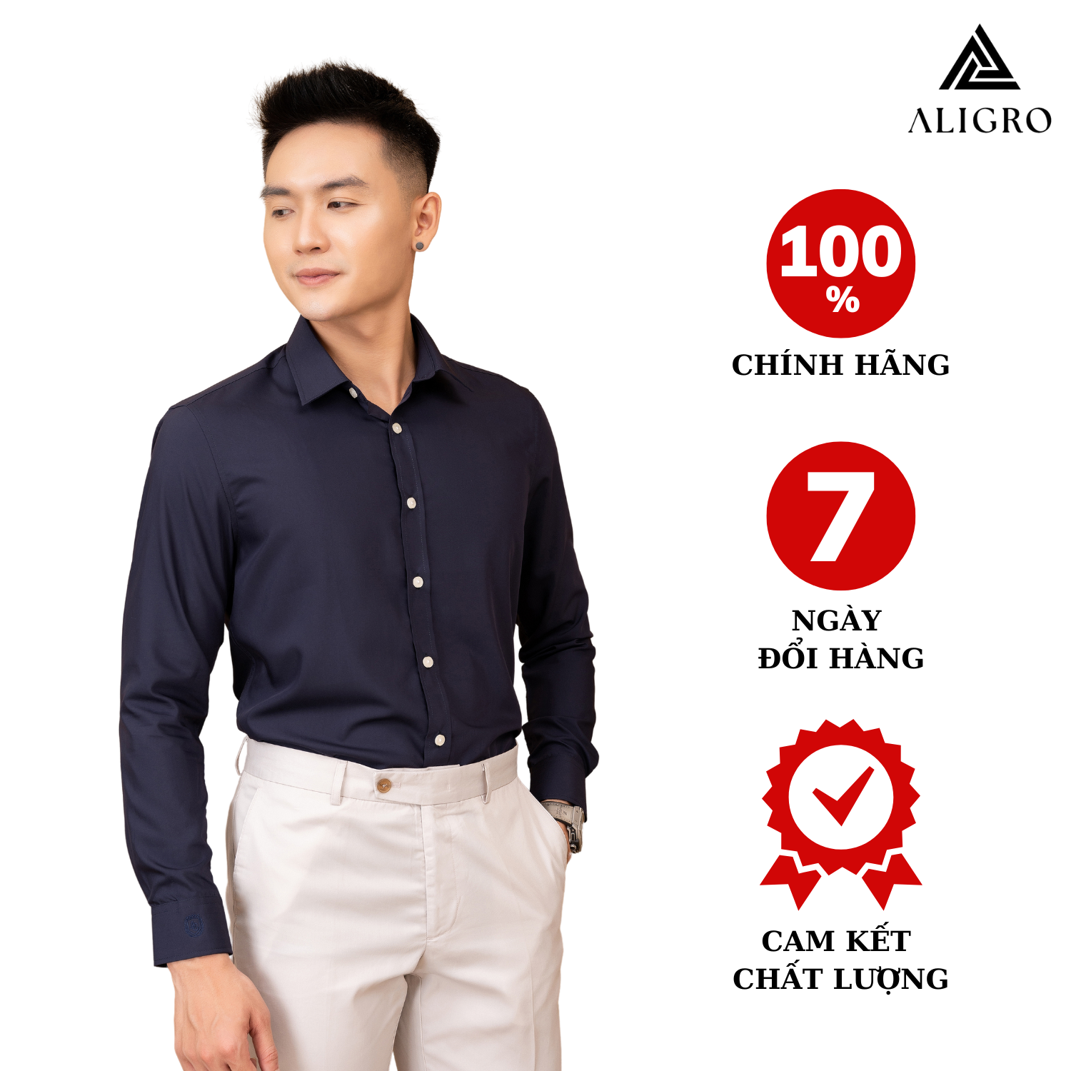 Áo sơ mi slimfit dài tay navy Aligro ALGS226
