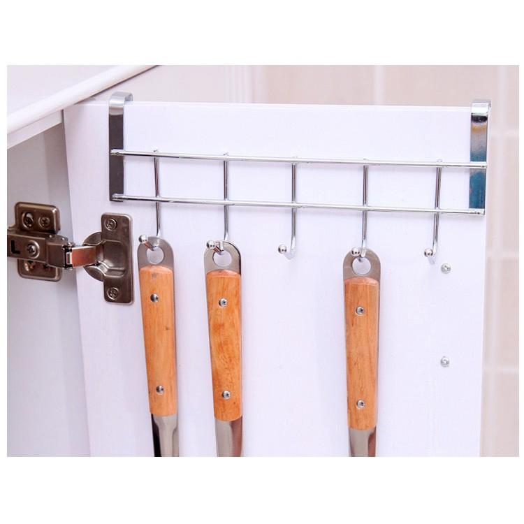 Khung Móc Treo Nồi INOX Gài Sau Tủ Bếp 5 MÓC KIỂU 5 - Treo Mũ Treo Đồ Sau Cánh Cửa