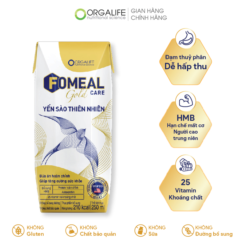 Thùng 30 hộp Fomeal Care Gold Yến Sào Thiên Nhiên 250ml/hộp - Súp uống tăng cường sức khỏe toàn diện, chắc khỏe xương