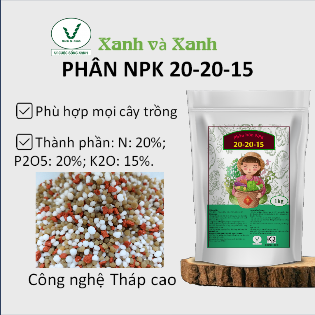 Phân NPK 20-20-15 -Phân bón Xanh và Xanh bổ sung vi lượng - Giúp cây ra rễ, đâm chồi, hỗ trợ sự phát triển tối đa cho cây trồng - 1kg.