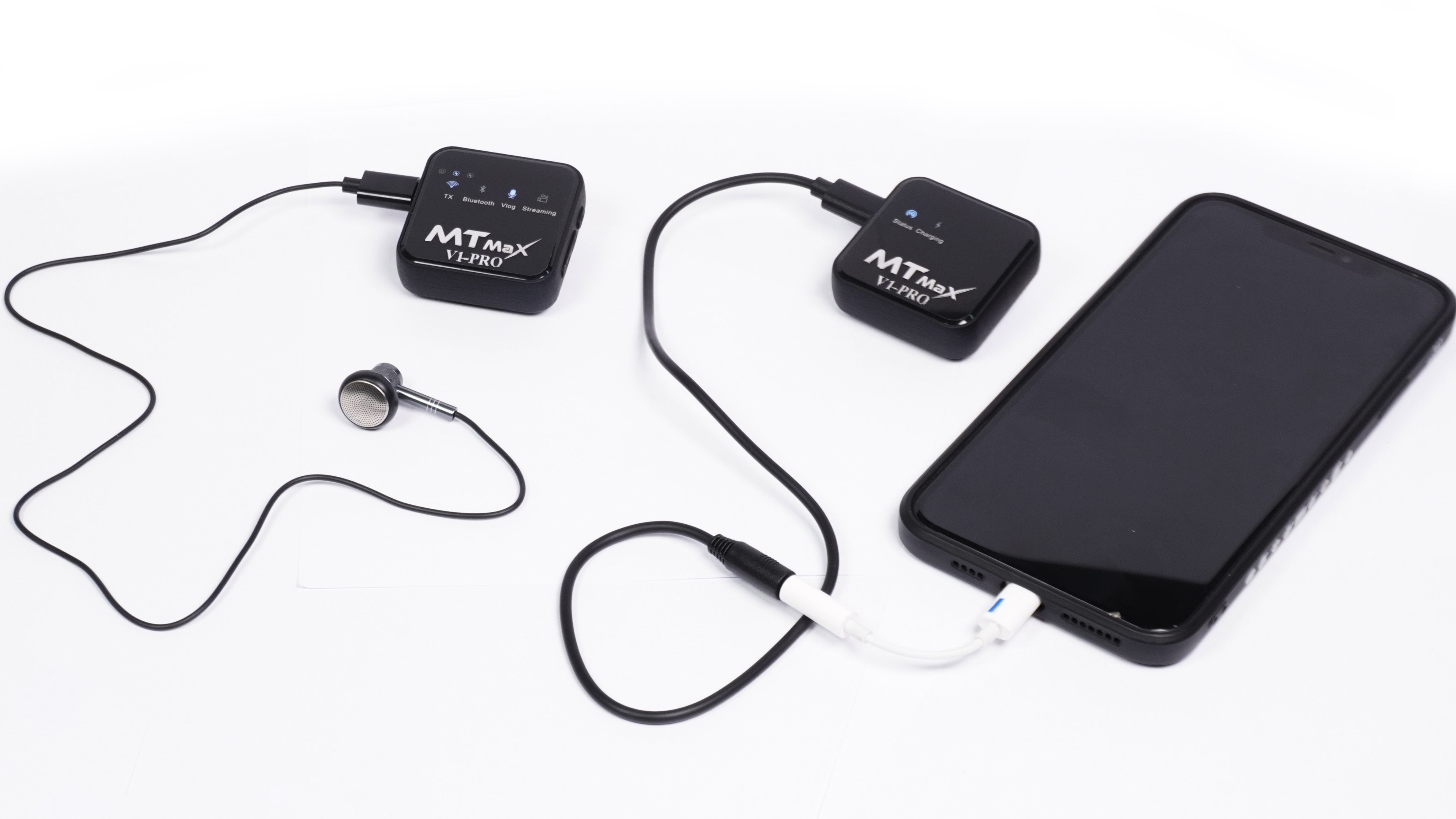 Micro cài áo Wireless MTMax V1-Pro - Mic thu âm không dây kết hợp Sound Card -  Lấy nhạc qua bluetooth - Tích hợp reverb hát livestream cực hay - Trang bị cổng cắm tai nghe kiểm âm - Micro dành cho điện thoại, máy ảnh, máy quay, DSLR - Hàng chính hãng