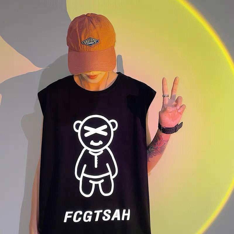 Áo Tanktop Gấu phản quang Nữ Thun ba lỗ dáng suông, phông in hình cá tính Ulzzang