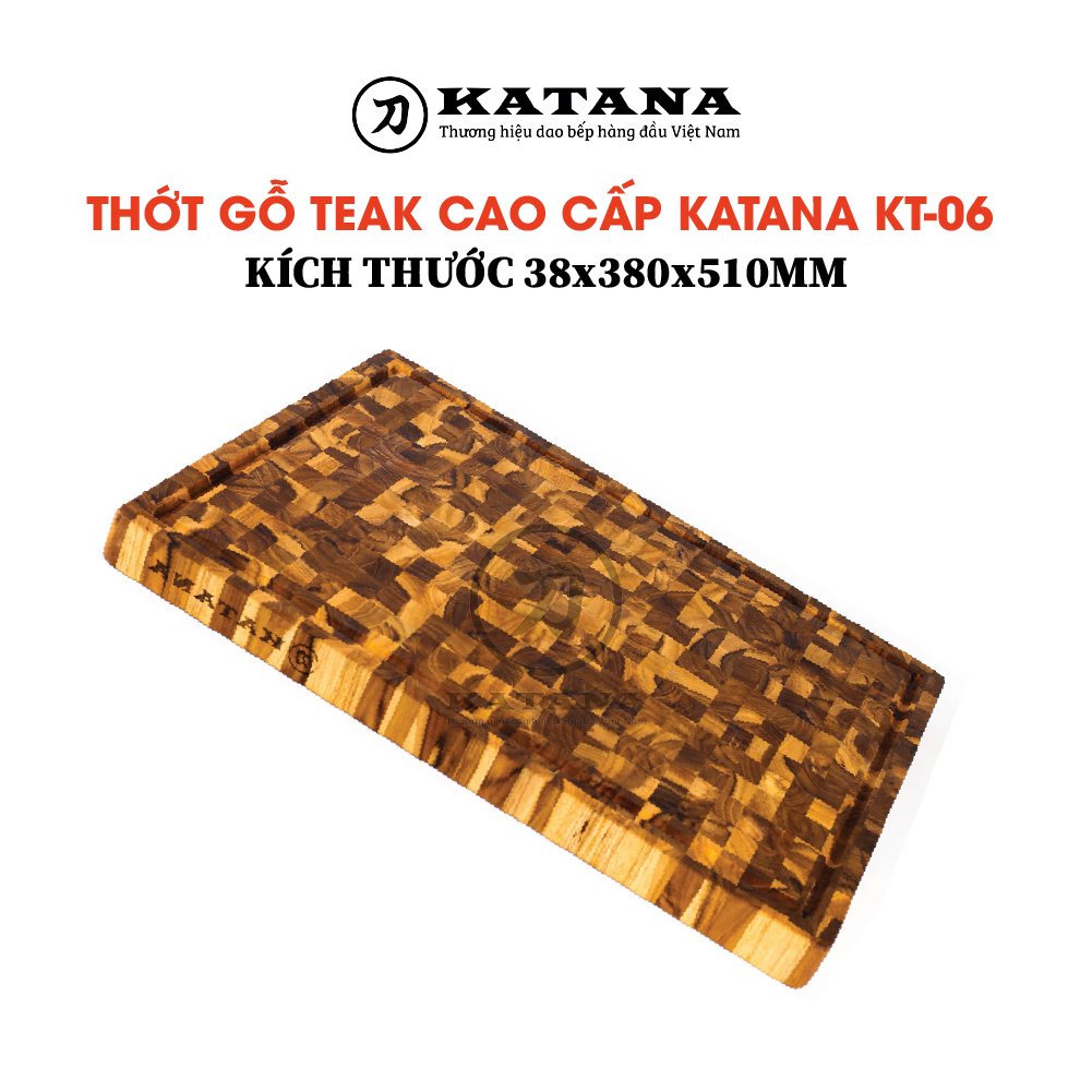 Thớt gỗ Teak đầu cây cao cấp KATANA cỡ lớn 38x51 cm dày 38ly - KT06