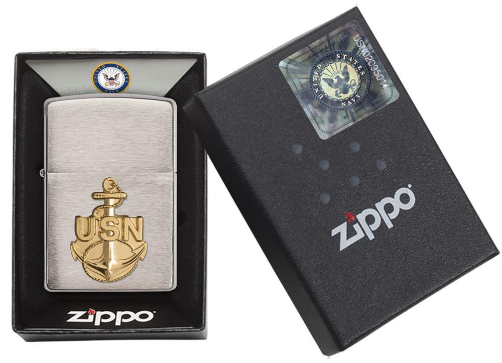Bật Lửa Zippo US Navy Anchor Emblem Brushed Chrome 280ANC