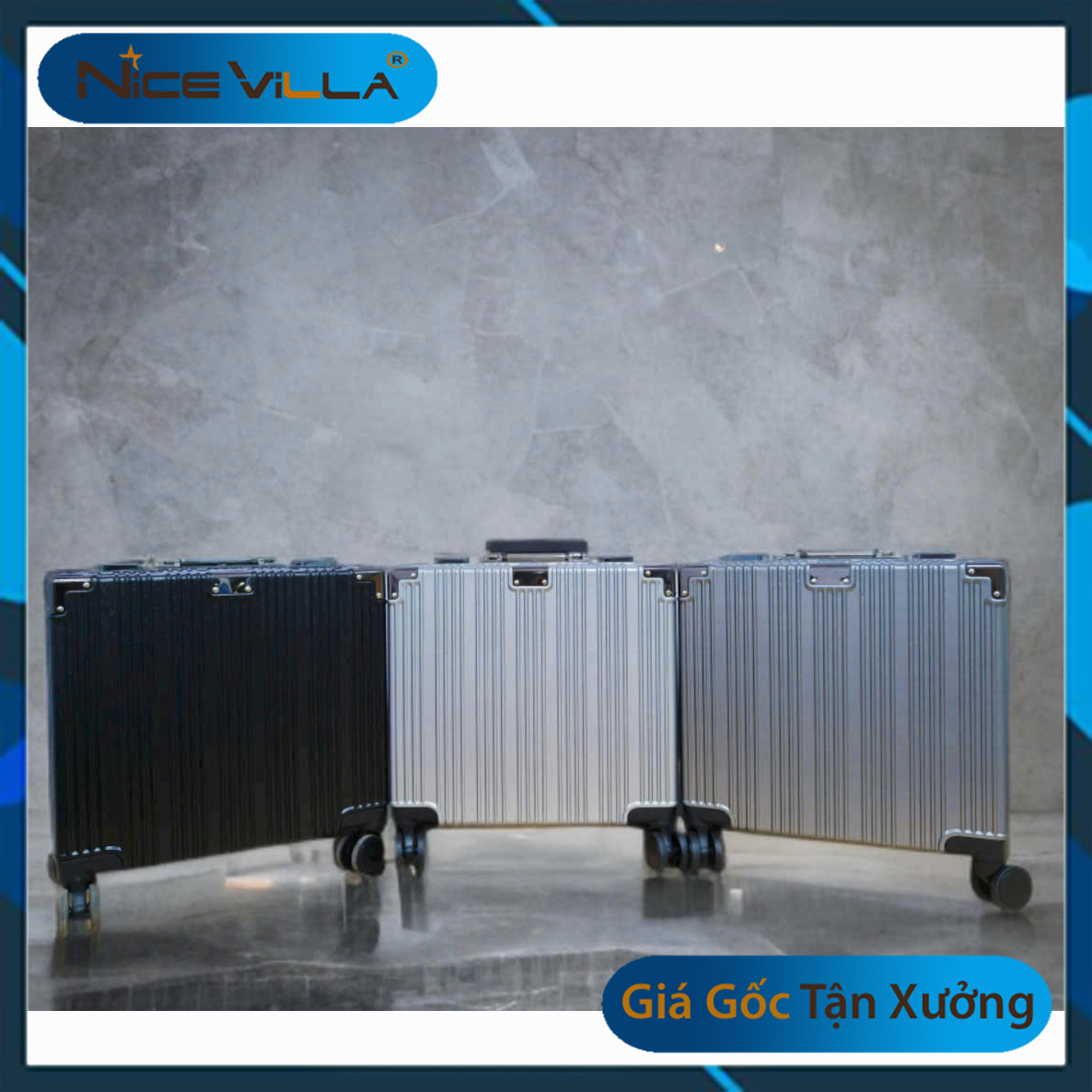 Vali Khung Nhôm Ngang Size 18INCH Xách Tay Nhỏ Gọn Cần Kéo 3 Nấc