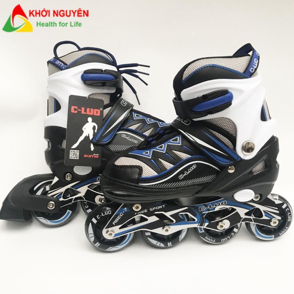 Giày patin trẻ em cao cấp CLUO 8 bánh cao su phát sáng tặng kèm bảo hộ chân tay KHOI NGUYEN SPORT