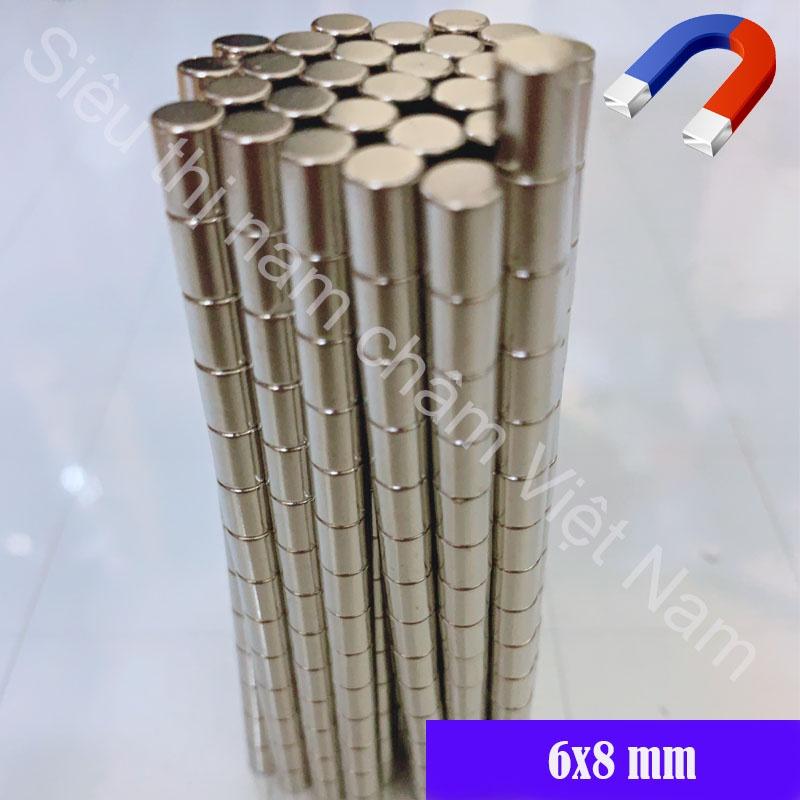 10 viên Nam châm viên trắng đất hiếm 6x8mm