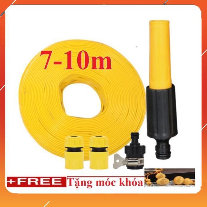 ️Evoucher Bộ dây vòi xịt nước rửa xe, tưới cây , tăng áp 3 lần, loại 7m, 10m 206622-5 cút sập,nối đen+ móc khoá