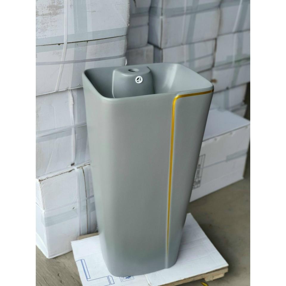 LAVABO TRỤ MÀU XÁM SỌC VÀNG