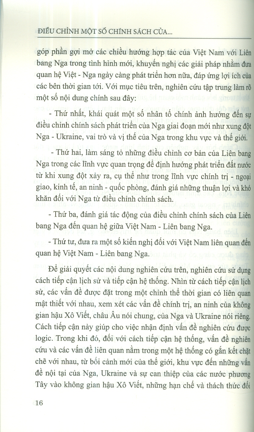 Điều Chỉnh Một Số Chính Sách Của Liên Bang Nga Từ Xung Đột Nga - Ukraine Và Tác Động Đến Quan Hệ Việt Nam - Liên Bang Nga (Sách Chuyên Khảo)
