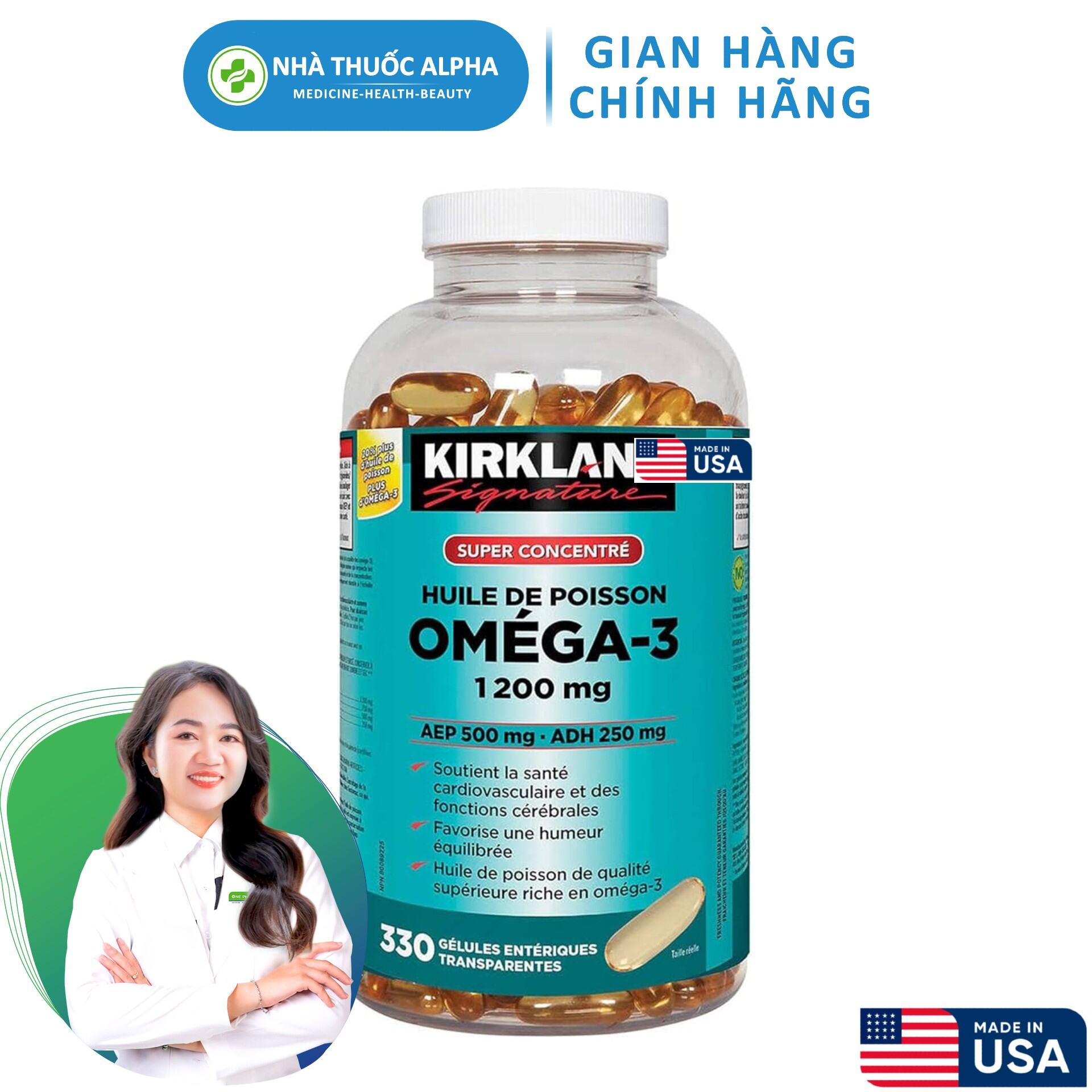 Viên uống dầu cá Omega-3 Fish Oil 1200mg Kirkland Signature Super Concentrate Omega 3 1200mg 330 viên