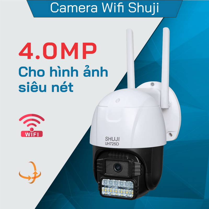 Camera Wifi không dây SHUJI UH725D - Ban đêm có màu - Báo động hụ còi bật đèn khi có trộm đột nhập - 4.0MP cho hình ảnh đẹp gấp đôi Full HD1080 - Hàng chính hãng