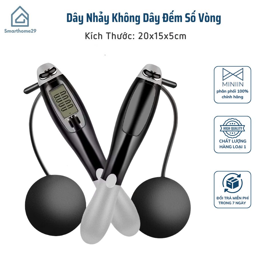 Dây Nhảy Không Dây Đếm Số Vòng, Tích Hợp Đo Calo và Quãng Đường - HÀNG CHÍNH HÃNG MINIIN