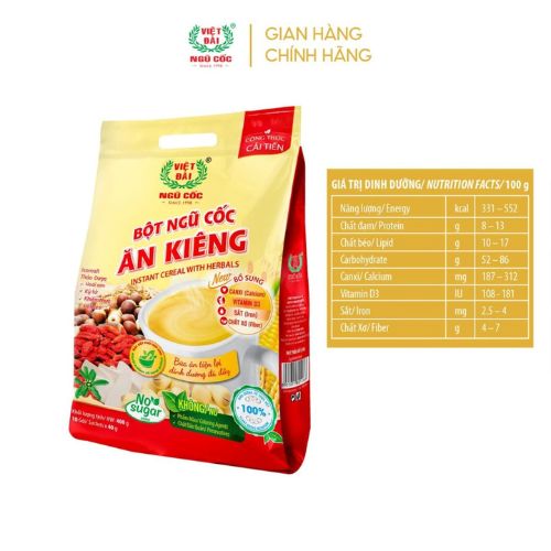 Bột Ngũ Cốc Ăn Kiêng VIỆT ĐÀI Không Đường Cung Cấp Đầy Đủ Dinh Dưỡng Cho Người Giảm Cân Túi 400gam