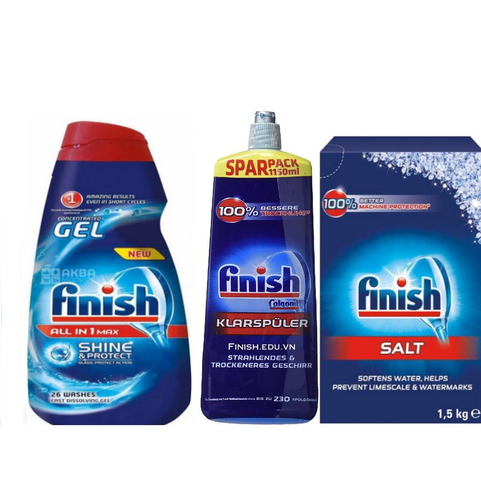 Combo Gel rửa bát finish 650ml + Muối rửa bát Finish 1.5kg + Nước làm bóng finish 1150ml