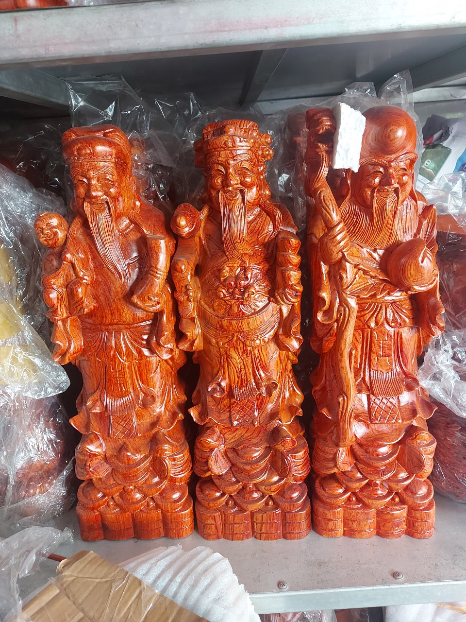 Bộ tam đa Phúc Lộc Thọ gỗ hương nguyên khối cao 50cm