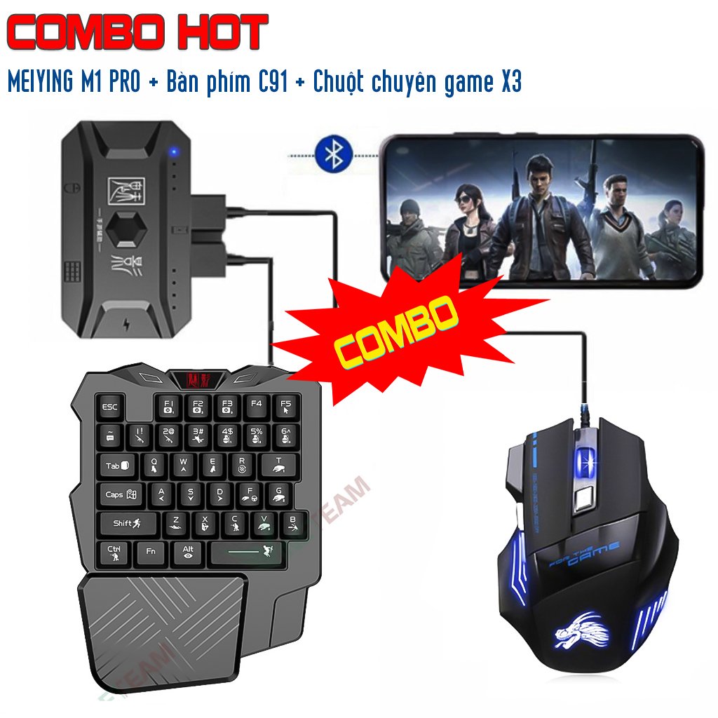 Combo Bộ Chuyển Đổi Chơi Game Vinetteam Meiyng M1 Pro + Bàn Phím C91 + Chuột Chuyên Game X3 Chơi Game Pubg Ros Free Fire Và Các Game EPS - Hàng Chính Hãng