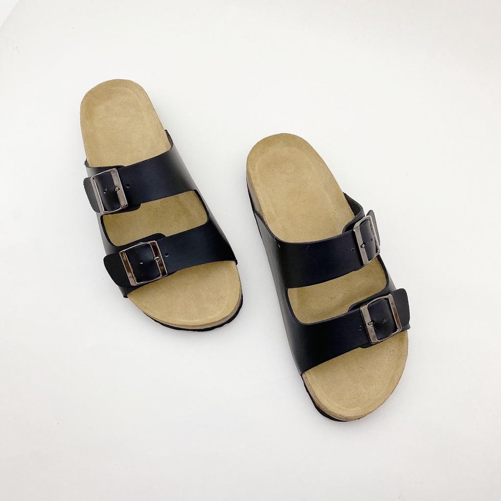 Dép đế trấu birken nam nữ unisex 2 khóa quai ngang da tổng hợp bigsize 38 - 43 chính hãng Hishoo 0093