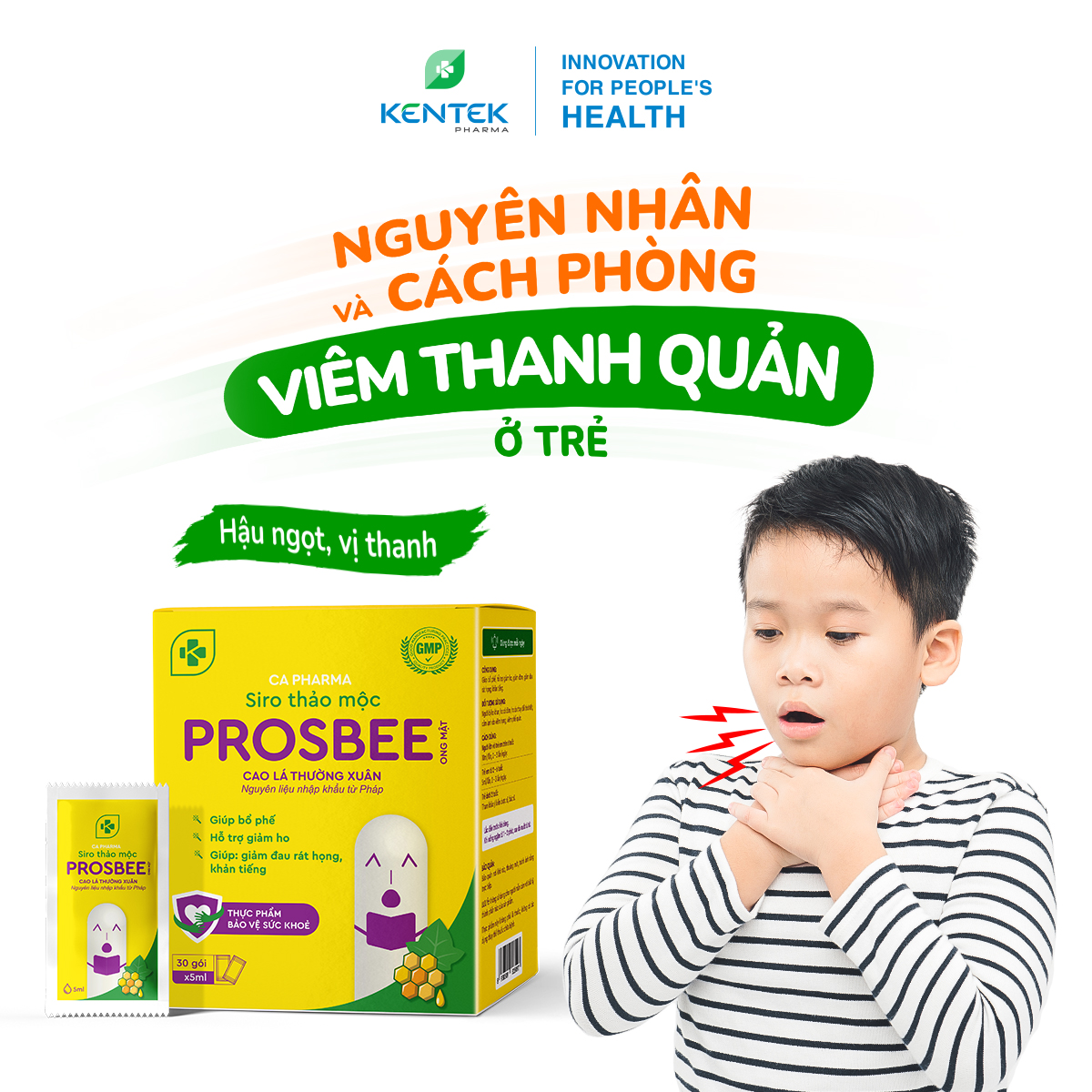 Siro ho thảo dược bổ phế, giảm ho dành cho trẻ em PROSBEE Ong Mật | Kentek Pharma | Gói 5ml, hộp 30 gói