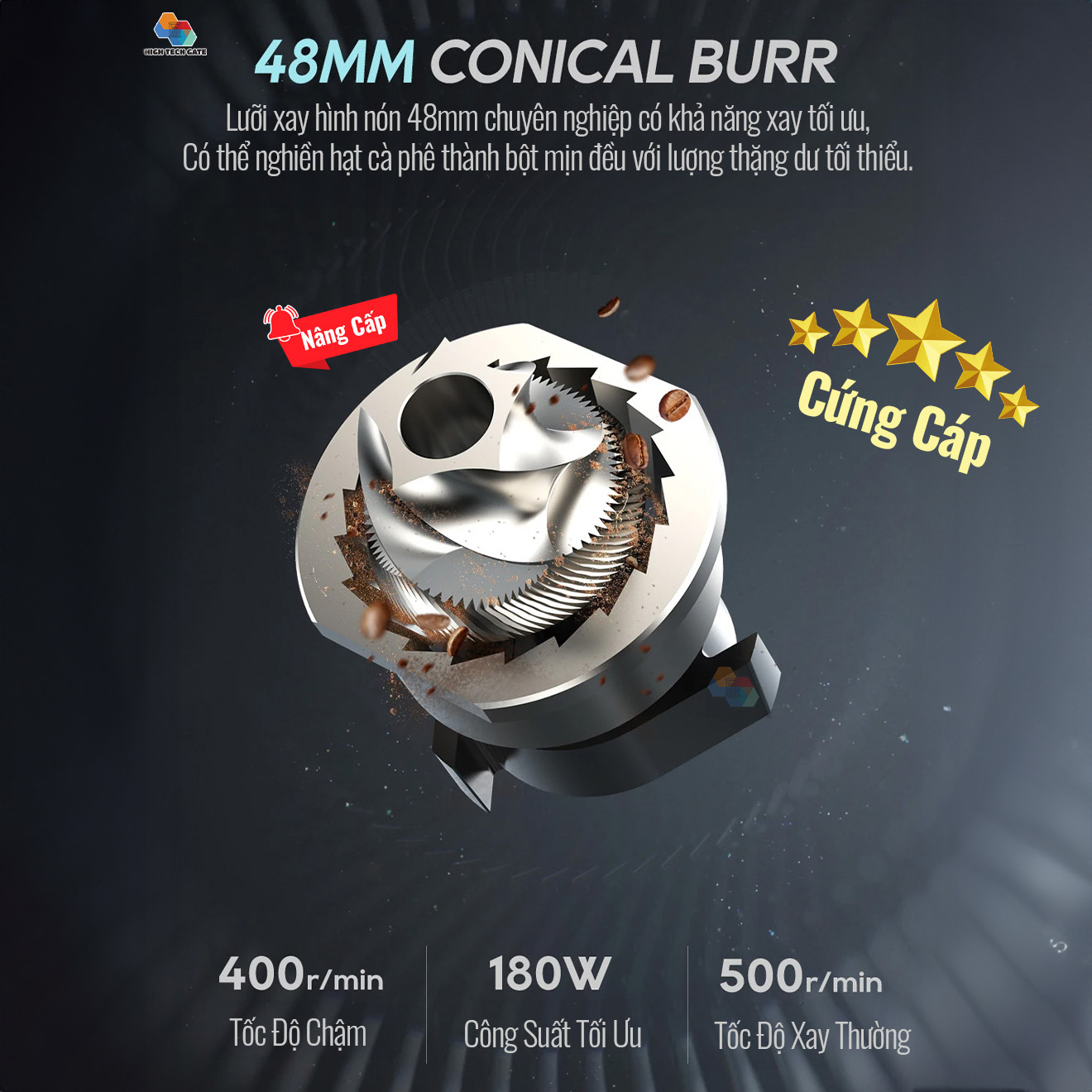 Máy xay cà phê Single Dose HiBREW G5 cao cấp, 36 cấp xay vô cấp lưỡi cornical burr 48mm chuyên nghiệp, xay cafe siêu mịn, hàng hính hãng