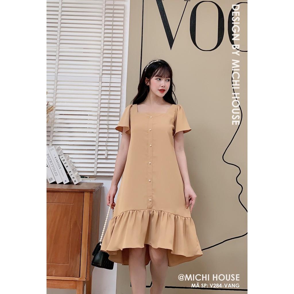 Váy Suông Đuôi Cá Cổ Vuông Tay Bồng Đầm Chữ A Thiết kế Dáng Xuông Ngắn Form Rộng Freesize Bigsize V284 Michi House