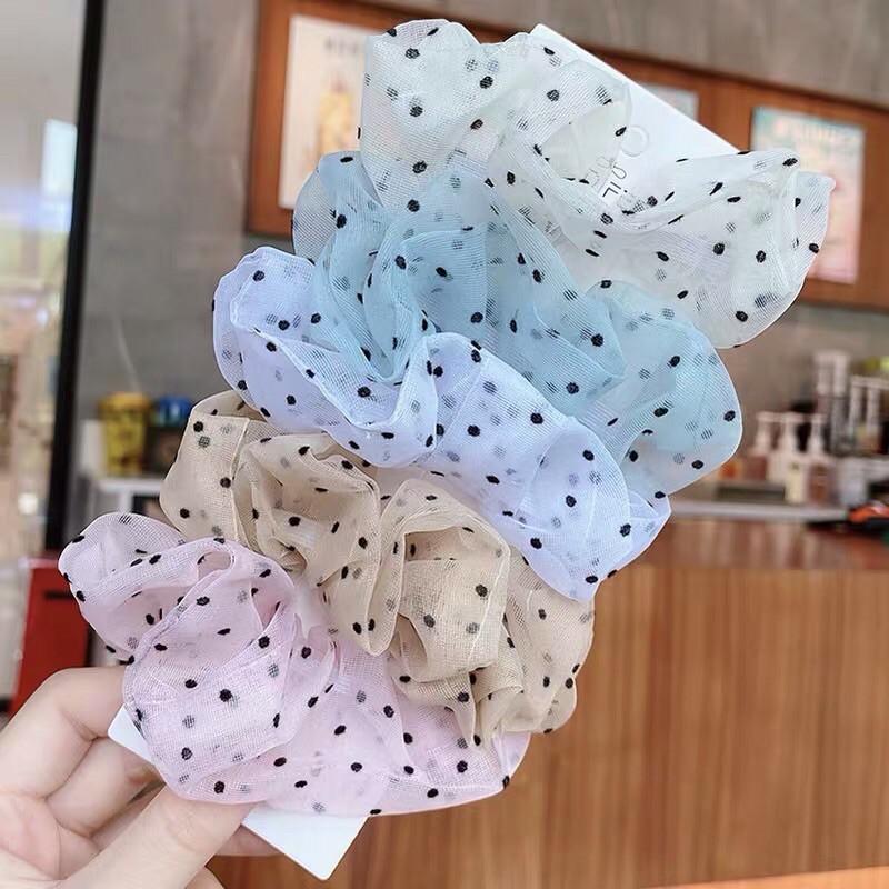 Dây cột tóc - scrunchies voan hoạ tiết bi