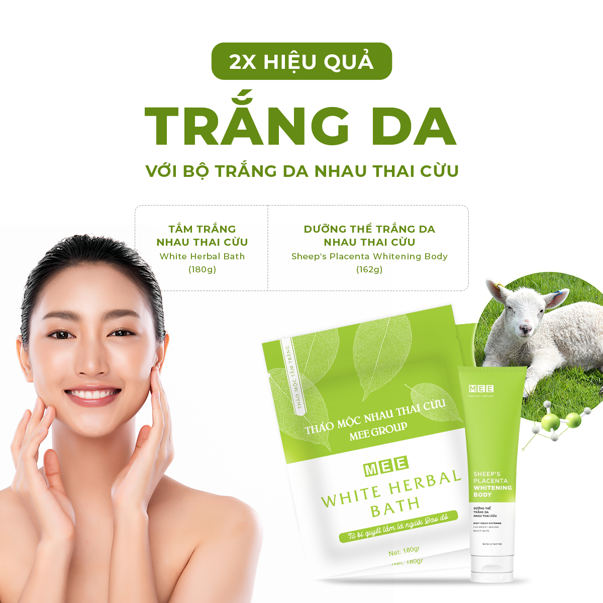 Tắm Trắng Nhau Thai Cừu - Combo 3 tắm trắng MEE NATURAL