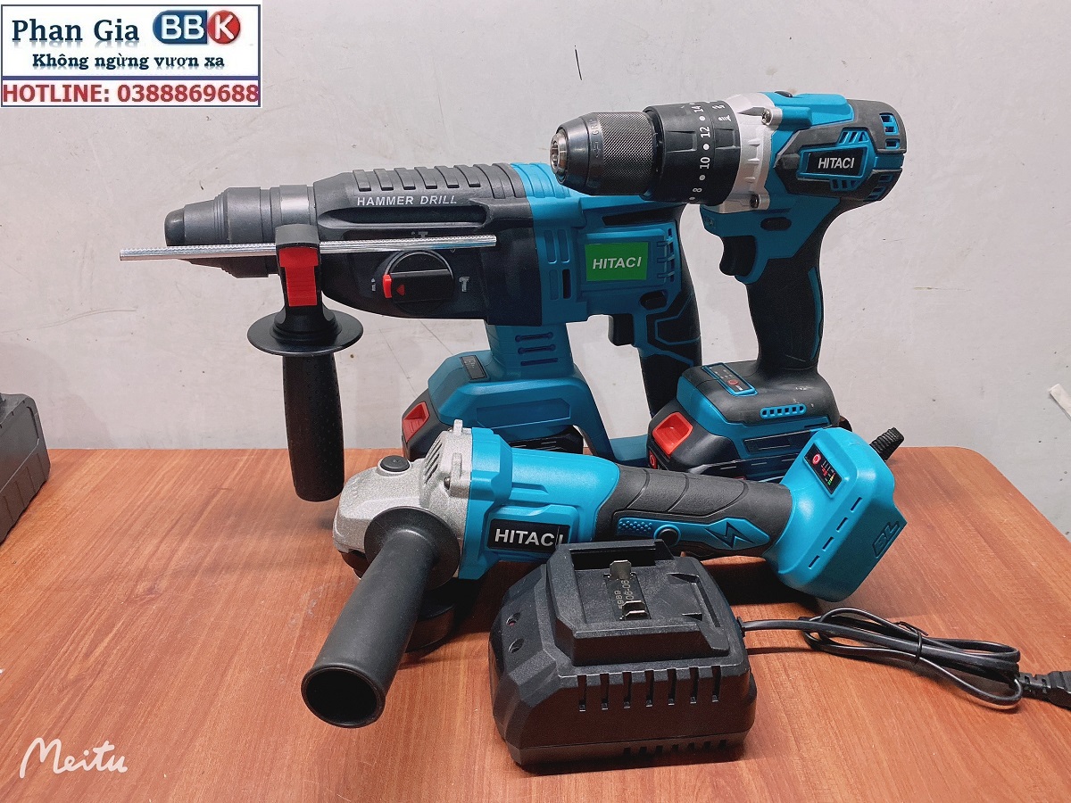 Bộ Combo 3 Món Gồm Máy Khoan Đục Bê Tông, Máy Mài Và Máy Khoan Pin Dùng Pin 199V, 2 Pin 15Cell, Máy Khoan Siêu Khỏe - Bảo Hành 12 Tháng