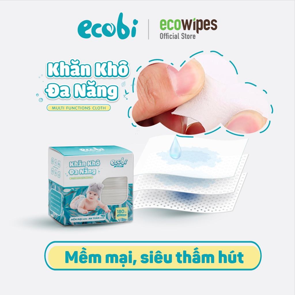 Combo 10 hộp khăn khô đa năng cho bé Ecobi hộp 180 tờ dùng thay khăn sữa an toàn cho trẻ sơ sinh