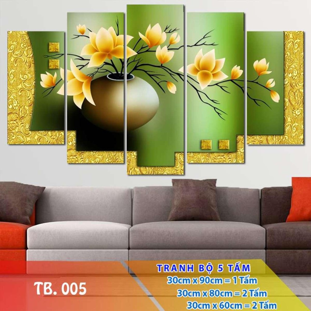 Bộ 5 tấm tranh treo tường Hoa Lan Đất TB.005 /Gỗ nhập khẩu Hàn Quốc-Bo viền,chống lóa,ẩm mốc,mối mọt