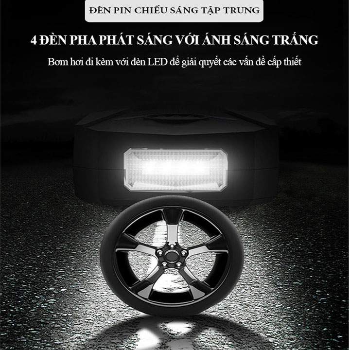 Bơm lốp ô tô thông minh- Máy bơm lốp xe hơi 12v điện tử tự ngắt tích hợp đèn led đồng hồ điện tử-R5501