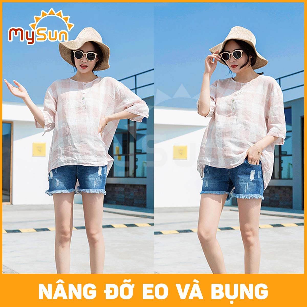 Quần sooc đùi jeans ngắn vải bò cho bà mẹ bầu mặc mùa hè đẹp, thời trang