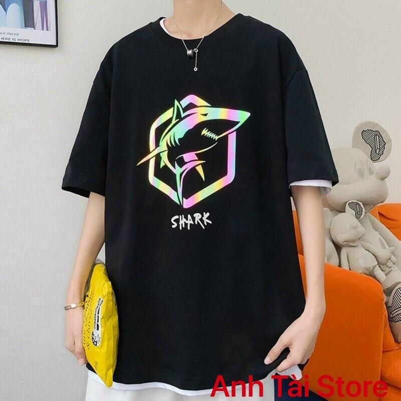 Áo thun tay lỡ phản quang phông Unisex nam nữ chất Premium Cotton oversize đến 75kg form rộng co dãn 4 chiều SHARK AX11