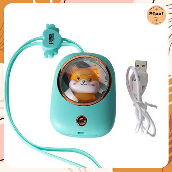 Quạt Điện Mini Đeo Cổ Hình Thú Cưng Dễ Thương Không Cánh An Toàn Cho Bé Giải Nhiệt Ngày Hè