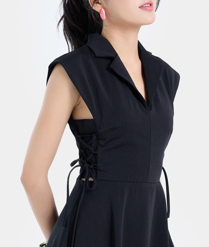 Đầm Lửng Nữ Thời Trang HNOSS Cổ Vest Thắt Eo HNDLU093