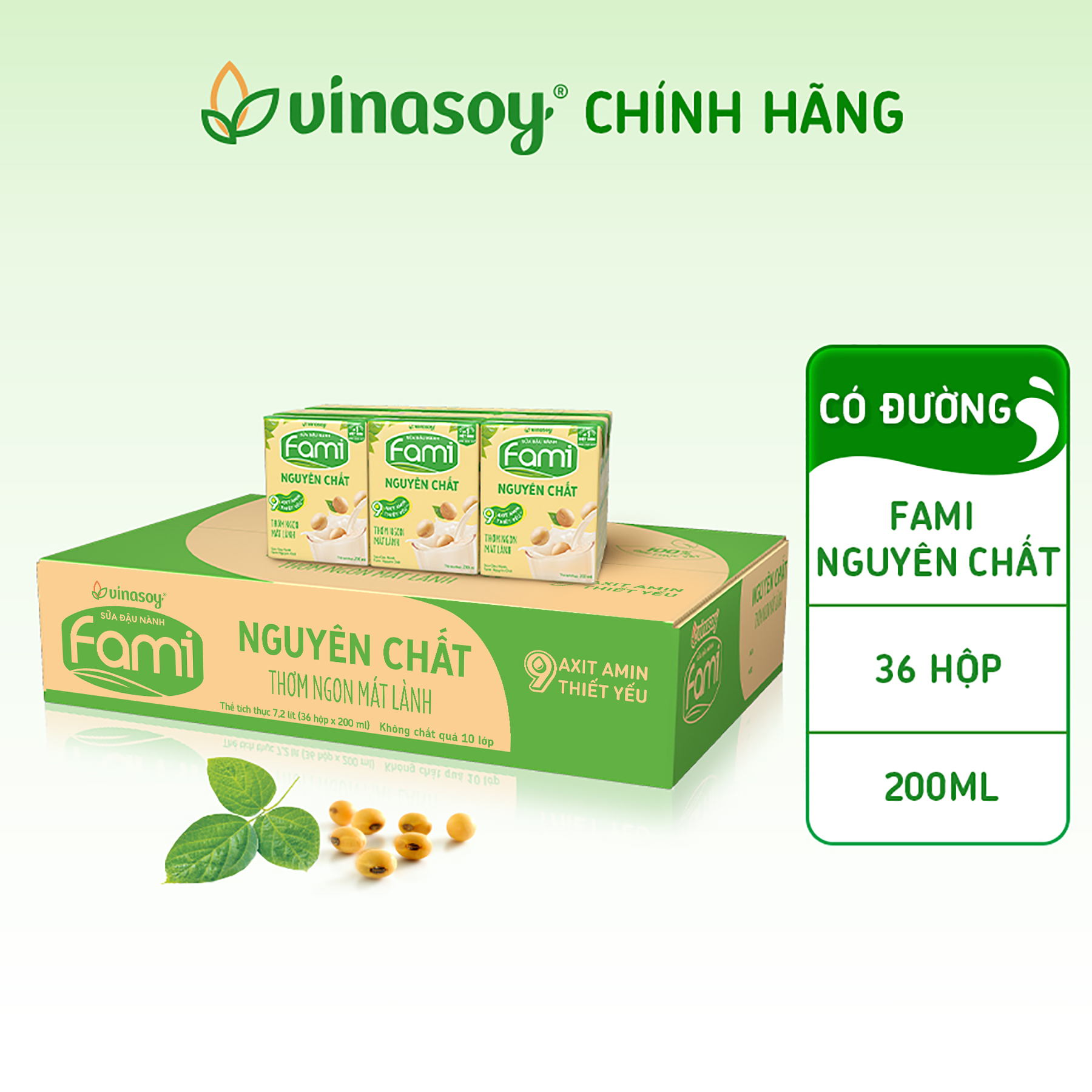 Thùng Sữa đậu nành Fami nguyên chất (200ml x 36 Hộp)