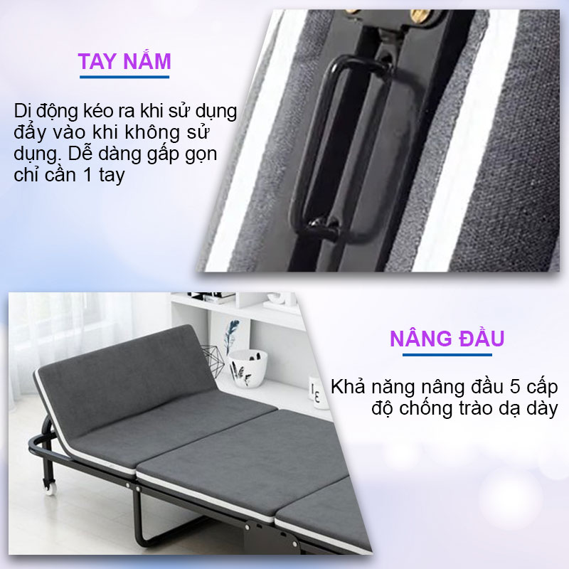 [HOT] Giường gấp đa năng gấp gọn NIKITA, khung thép sơn tĩnh điện, xếp gọn thành ghế sofa,  có bánh xe